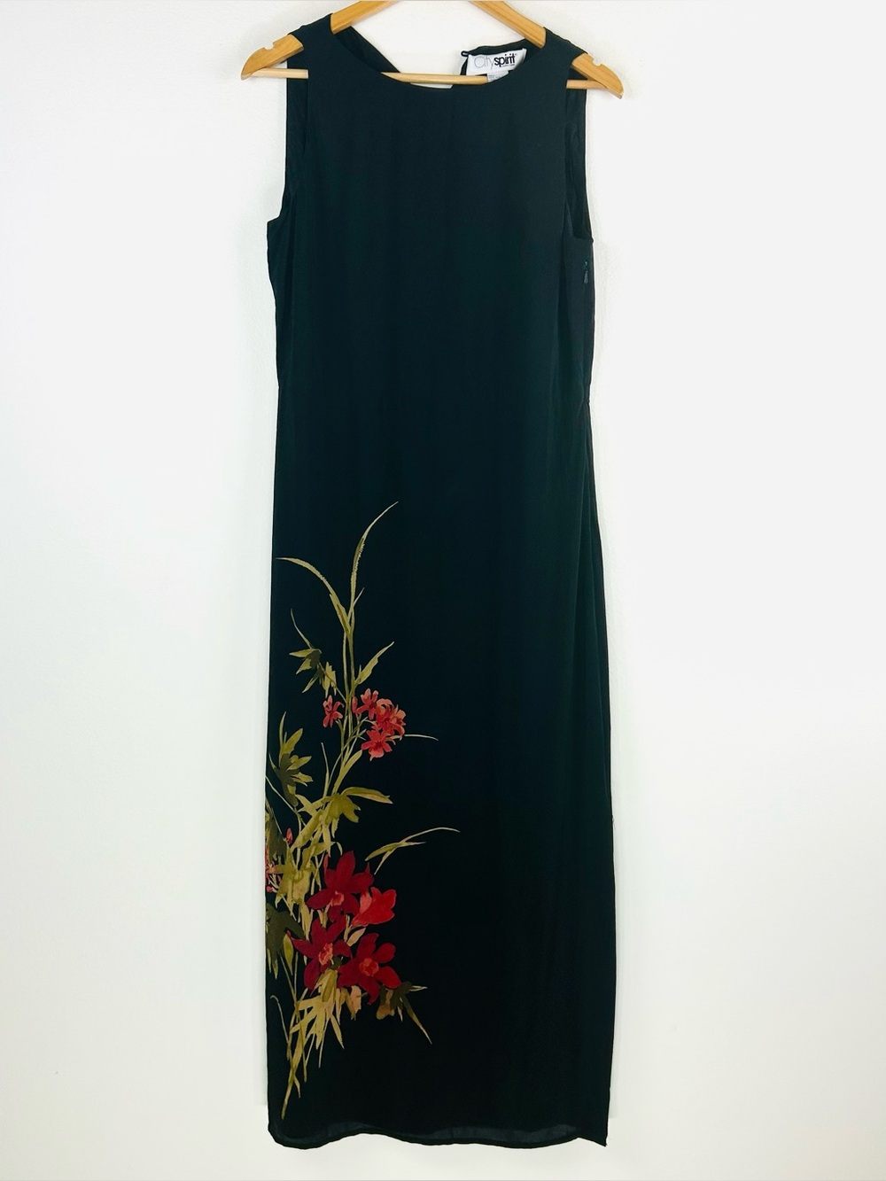 Vtg City Spirit Women’s Black Floral Maxi Dress Size 8